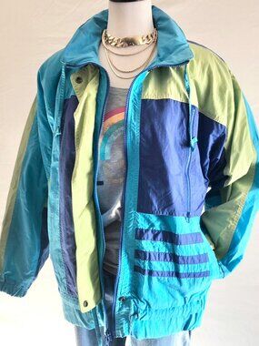 Vintage 90s London Fog Blue Colorblock Heavy Windbreaker Coat Size M